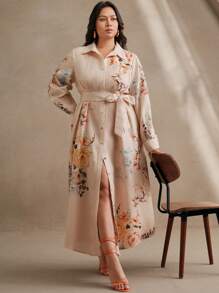 Anewsta Vestido camisero con cintura fruncida y estampado floral elegante para citas, fiestas o vacaciones - Rosa Pálido - Ver 1