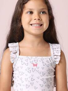 SUMWON 心形印花两件套荷叶边泳衣夏季泳池海滩度假泳衣，背部交叉设计 - 彩色 - 查看 4