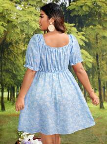 SHEIN VCAY Plus Size Short Sleeve Casual Dress, Suitable For Summer - Baby Blue - View 2