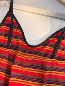 CovetEZ Plus Size Spaghetti Strap & Tank Top, Striped, Fashionable For Summer - Red - View 3