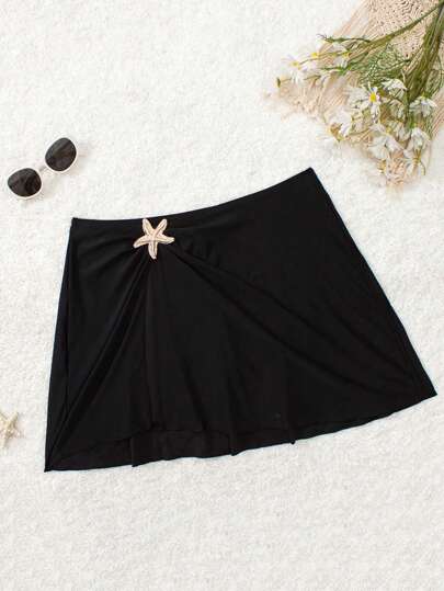 SHEIN Swim Curve Plus Size Women Solid Color One-Piece Casual Beachwear Swimsuit Bottom For Summer Beach Vacation