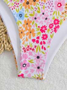 Swim Mod Floral Print High Waist Triangle Bikini Bottoms For Summer Beach Vacation - Multicolor - View 6