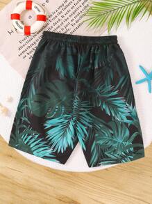Pantalones cortos de playa con cordón y estampado degradado de palmeras para adolescentes - Multicolor - Ver 2