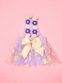 PETSIN 1pc Cute Small Daisy Lace Purple Tulle Bow Dress, Sweet Dog Apparel For Pet Universal