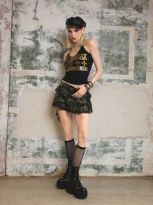 Sugerpunk 女式黑色哥特式系带厚底踝靴，朋克时尚圆头粗跟系带侧拉链战斗靴，舒适休闲 - 黑色 - 查看 2