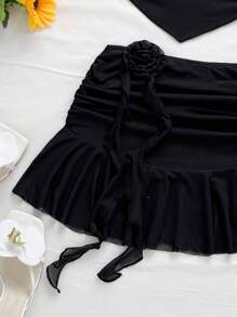 Soleia Women Two Pieces Outfits For Daily Wear Skirt And Top Set Tube Top Sets Beach Skirt Set - Black - View 8