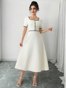 Modelyn Women's Mid-Length Elegant Woven Strap Decor Summer Dress - Apricot - View 6