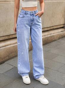 RueChic Jeans dritti con dettaglio sui lati a vita bassa