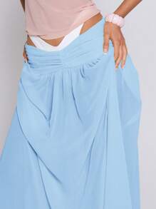 MUSERA Falda larga de gasa de estilo bohemio de tiro bajo para vacaciones de verano en Ibiza - Celeste - Ver 5