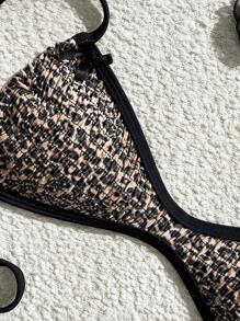 SHEIN Sweetro New Women Leopard Print Bikini Set, Random Pattern, Spaghetti Strap, Small Bow Decor, Backless Top With Tie-Sides Bottom For Summer Beach Vacation