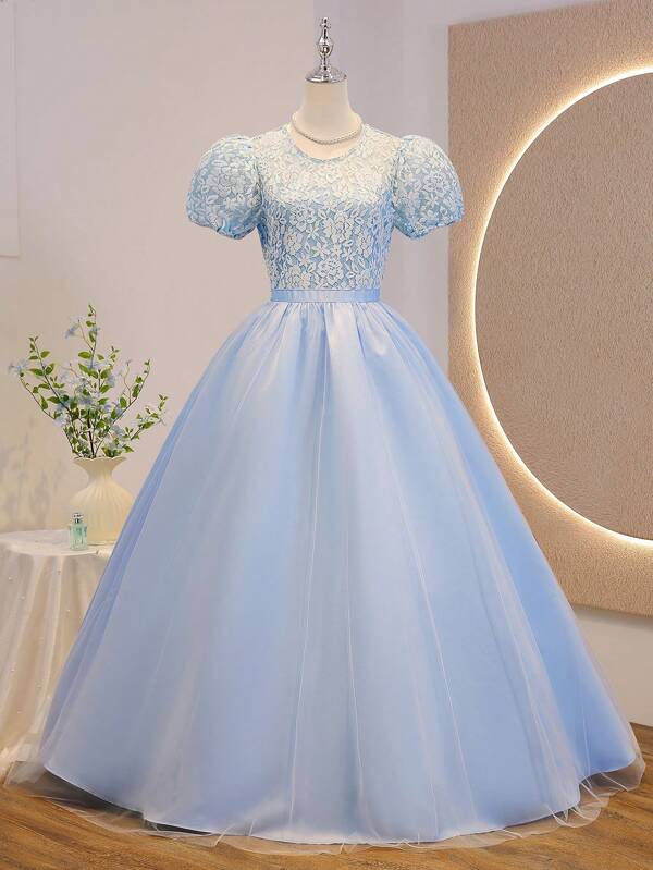 SHEIN Vestido largo de encaje para niña adolescente de boda