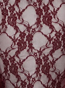 SHEIN ICON 加大码方领蕾丝喇叭袖前系带性感衬衫 - 酒紅色 - 查看 8