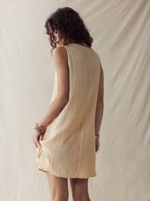 SHEIN LUNE 夏季休閒無袖坦克裙,幾何圖案,適用於海灘度假 - 杏色 - 查看 4