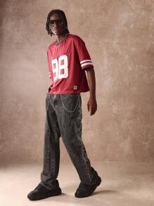 SUMWON Varsity Athletic Football Jersey Style T-Shirt Retro College Sports Uniform Number 98 Casual Streetwear Mesh Classic Team Spirit Fan Wear - Red - View 4