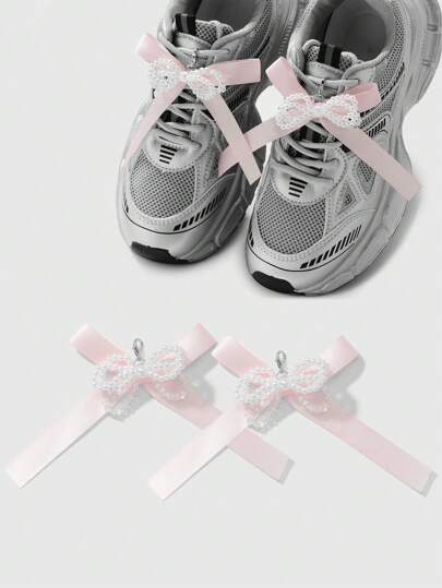 Kawaii 2 pièces Pinces à chaussures/décorations en perles blanches et cristal-regarder nouées à la main, minimalistes. Ensemble d'accessoires de mode polyvalents, convient aux femmes pour un port quotidien ou en cadeau