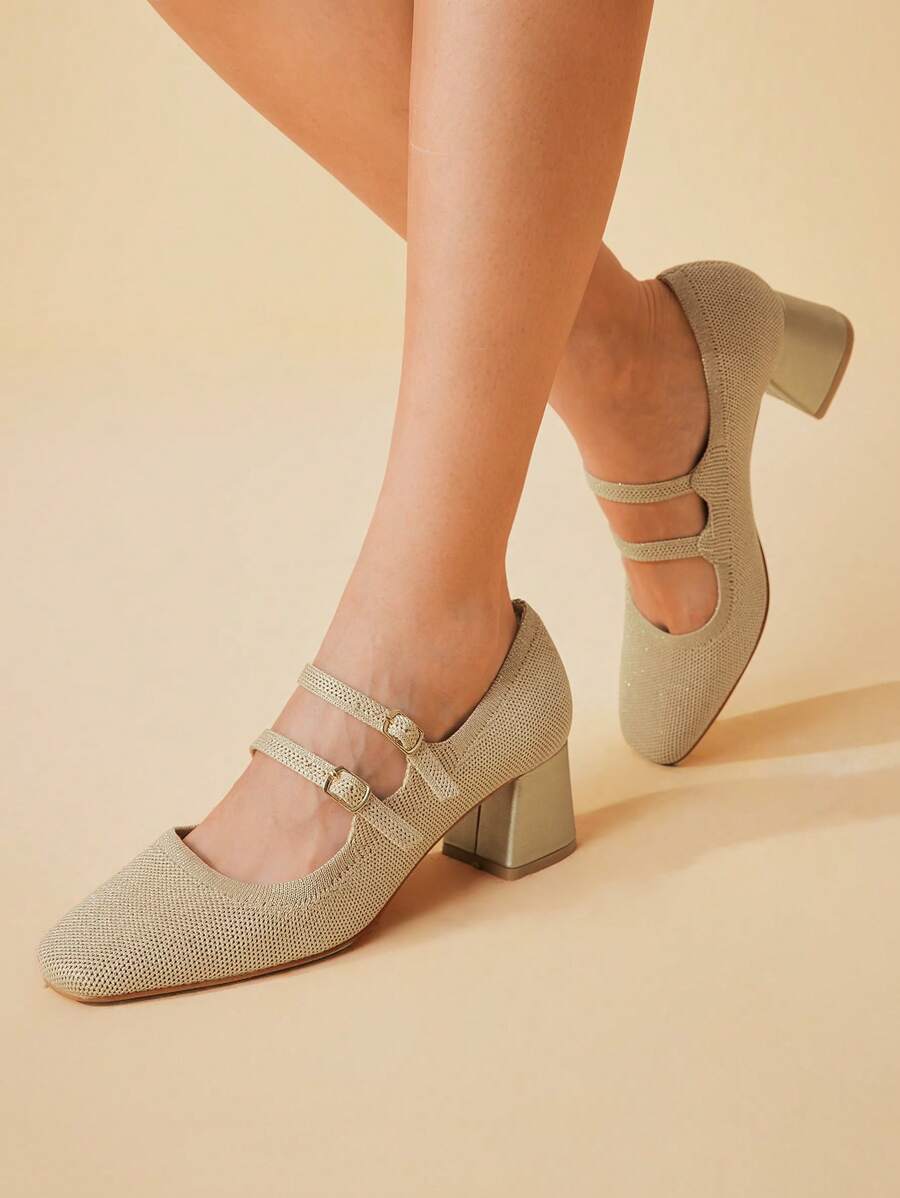 CUCCOO BASICS Women's Simple Mary Jane Platform Thick High Heel Pumps - Apricot - View 1