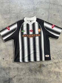 AXEPEAK Men's Digital Print Loose V-Neck Football Polo Shirt, For Vacation, Street Wear, Boyfriend Gift, School, Streetwear Essentials - Black and White - View 1