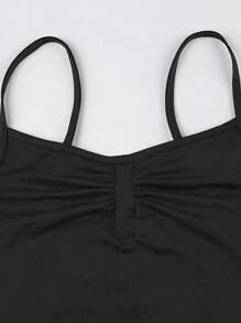 INAWLY Body ajustado sin mangas con fruncido de unicolor para mujer