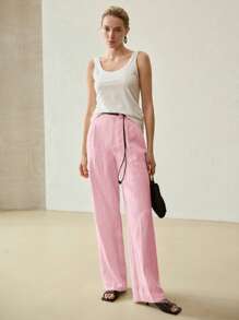 MOTF PREMIUM 亚麻压褶裤 - 粉色 - 查看 3