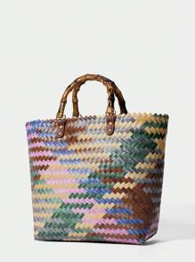 SHECARRY Large Capacity Bohemian Straw Tote Bag - Khaki - View 3