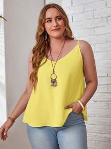 EMERY ROSE Camisola casual y versátil de unicolor para mujer de talla grande en verano - Mostaza Amarilla - Ver 1