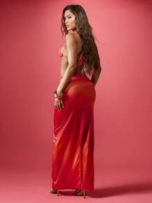 MISSGUIDED Luxurious Satin Long Evening Party Skirt Form Fitting Mermaid Holiday Resort Ballroom Evening Nightout Bridesmaid Gown - Multicolor - View 2