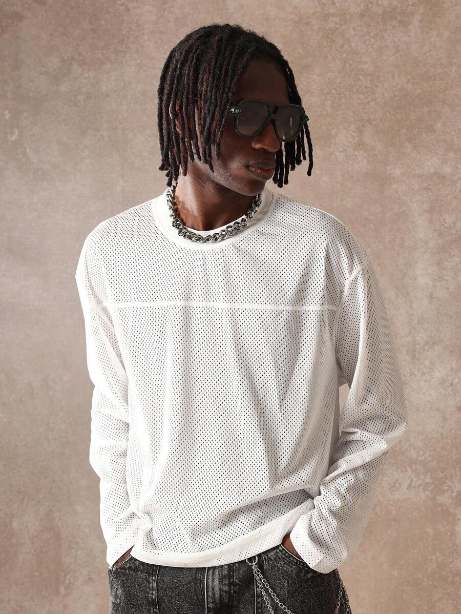 SUMWON Mesh Long Sleeve Athletic Sports T-Shirt Performance Running Training Gym Basketball Workout Top Breathable Layer Active Sportswear Casual Unisex Streetwear