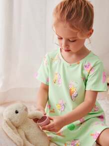 Vestaglia da notte a maniche corte con scollo rotondo e stampa a motivo di gelato, resistente alle fiamme, per ragazze