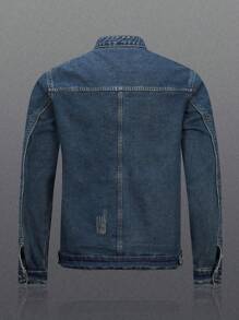 Manfinity Homme Men's Biker-Style Zip-Up Denim Jacket With Collar Jeans Jacket For Men