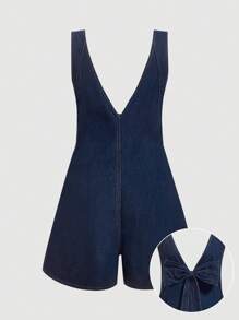 SHEIN MOD MOD 女式牛仔背带裤，春假圣帕特里克节连体裤，女式演唱会服装，圣帕特里克节服装，趣味连体裤，复古风女装，伊比萨风格 - 深色水洗藍 - 查看 2