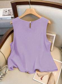 GlowEve CURVE Casual Plain Tie Front Sleeveless Shirt Dress For Women, Summer - Purple - View 2