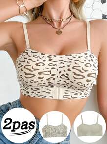 SHEIN 2pcs Women Solid & Leopard Print Lingerie Bra Set - Multicolor - View 4