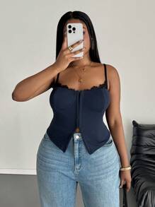 SHEIN PETITE CURVE 吊带背心，简约时尚的休闲装 - 藏蓝色 - 查看 3