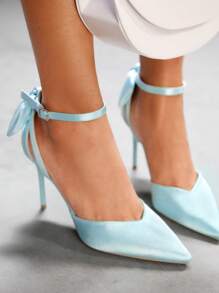 CUCCOO SZL Cuccoo 女士时尚尖头蝴蝶结高跟鞋 - 淺藍色 - 查看 5