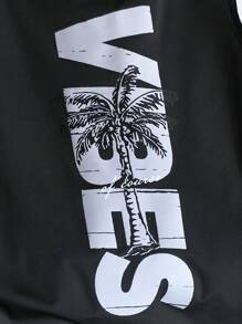 Tween Boy Palm Tree & Letter Print Crew Neck Casual Tank Top