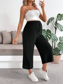 SHEIN Maternity Solid Color Casual Loose Pants,Maternity Clothes - Black - View 4