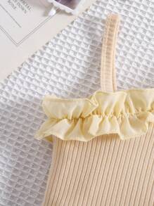 SHEIN Baby Girl Asymmetric Organza Ruffle Trim Spaghetti Strap Top - Khaki - View 3