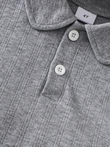 2 Stücke/Set Jacquard Grau Kragen Strickjacke T-Shirt & Weiß Volant Rock Anzug für Kleine Mädchen, süßer Academia Stil für Sommer Lässig Ausflüge, Rückkehr zur Schule - Grau - Übersicht 5