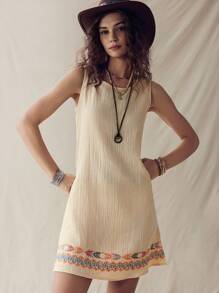 SHEIN LUNE 夏季休閒無袖坦克裙,幾何圖案,適用於海灘度假 - 杏色 - 查看 5