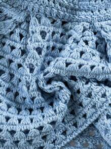 Soleia Women Solid Color Hollow Out Knitwear With Back Tie