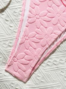 Swim Mod Women's Summer Beach Jacquard Fabric Sweet Cute Halter Tie Pink Bikini Swimsuit Set