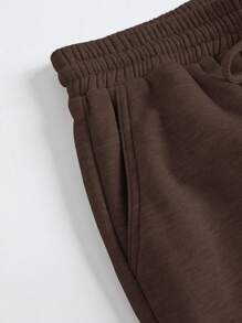 SHEIN BASICS Women's Loose Fit Solid Color Knitted Casual Jogger Pants With Pockets - Brown - View 9