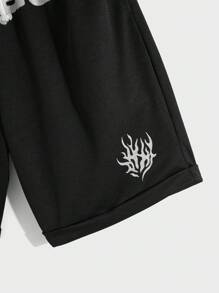 SHEIN Tween Boys Black Letter Print Shorts, Sports Uniform Style Casual, Comfortable, Fashionable, Versatile, Soft Fabric, Suitable For Daily Wear, School, Outings, Outdoor Activities, Spring/Summer - Black - View 8