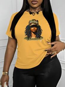 Summer Fitted T-Shirt With Cool With Braids Design For Casual Wear - Yellow - View 1