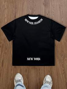 Manfinity Dauomo Men's Versatile Letter Printed Short Sleeve T-Shirt, Summer - Black - View 7