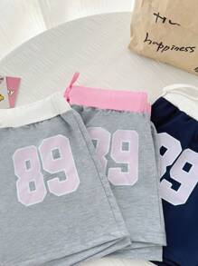 Set de 3 shorts casuales para mujer para usar en casa con texto impreso