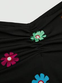 Sweetra Plus Size Summer Floral Print Ruched Bust Halter Waist A-Line Dress, Resort Wear - Multicolor - View 5