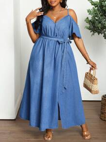 SHEIN Lady Plus Size Blue Denim Casual Long Dress Summer Summer Outfits For Women Vacation Outfits Women Cowgirl Outfits For Women Western Wear Women Business Casual Woman Festival Airport Outfit For Women Graduation Outfit Ibiza Outfit Beach Outfits Hawaii Outfits Women Concert Outfits For Women Cruise Outfits Women Boho Summer Dress Graduation Dresses For Women Vacation Dress Casual Dresses For Woman Western Dresses For Women Mother Day Dress Mother Day Outfit Happy Mother Day - Blue - View 5