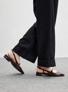 CUCCOO BIZCHIC Fashion Coffee Brown Patent Leather Cutout Mary Jane Square Toe Flats, Suitable For Commute, Dating, Party, Holiday, School For Christmas - Coffee Brown - View 4