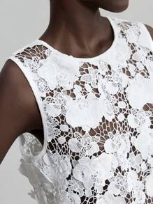 Ontre 女士四季立体花朵上衣，优雅镂空花朵蕾丝吊带背心，设计师款上衣 - 白色 - 查看 6